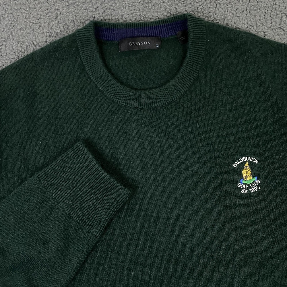 Greyson Sweater Mens Large Green 100% Cashmere Crewneck Golf Club Ballybunion